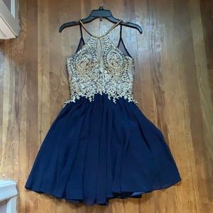 Dave & Johnny Navy/Gold Homecoming Dress